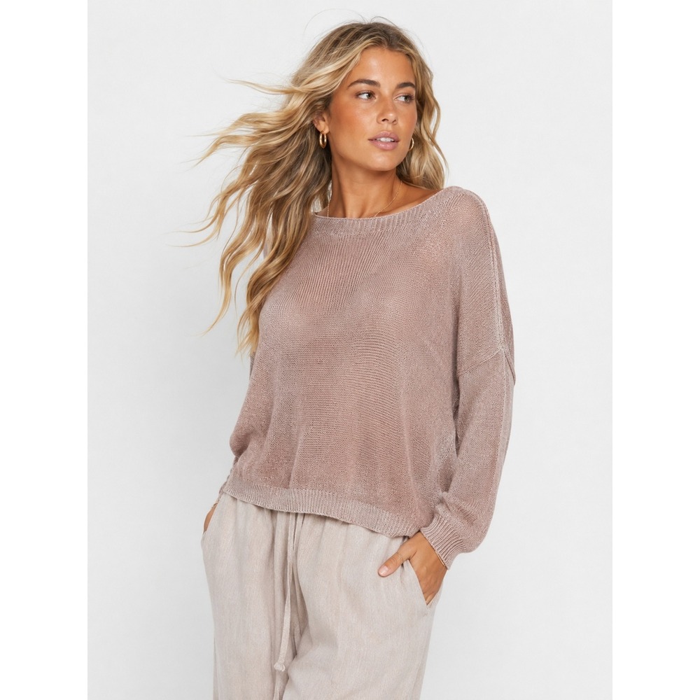 Gigi Moda Blush Pink Ombre Metallic Knit Back Zip Sweater Made in Italy OS NWT